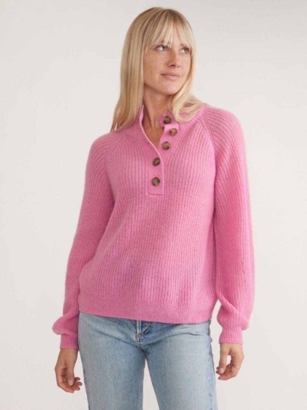 Marine Layer Pink Alpaca Blend Button Henley Sweater - Size L